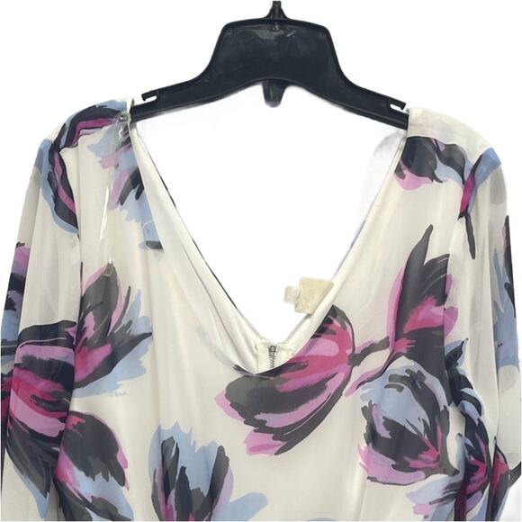 New Pink Owl Womens Large Flower Tulip Scoop Neck Floral Long Sleeve Romper - Picture 2 of 6